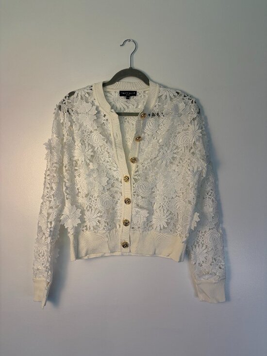 Generation Love Sweaters - Generation Love Erin 3D Guipure Lace Cardigan White Floral Pattern Jacket